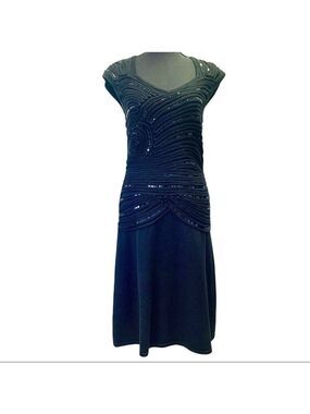 𝅺LEO Guy Black short sleeve stretchy knit sequin formal special occasion dress